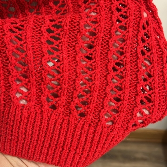 A.N.A Open Knit Red Sweater Women's Size XL Scoop Neck Long Sleeves Cotton Blend - Picture 4 of 12